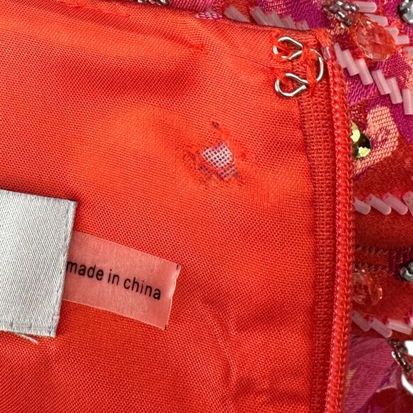 Rickie Freeman Teri Jon Orange Short Sleeve Floral Beaded V-Neck Dress Size 8 - Picture 10 of 10